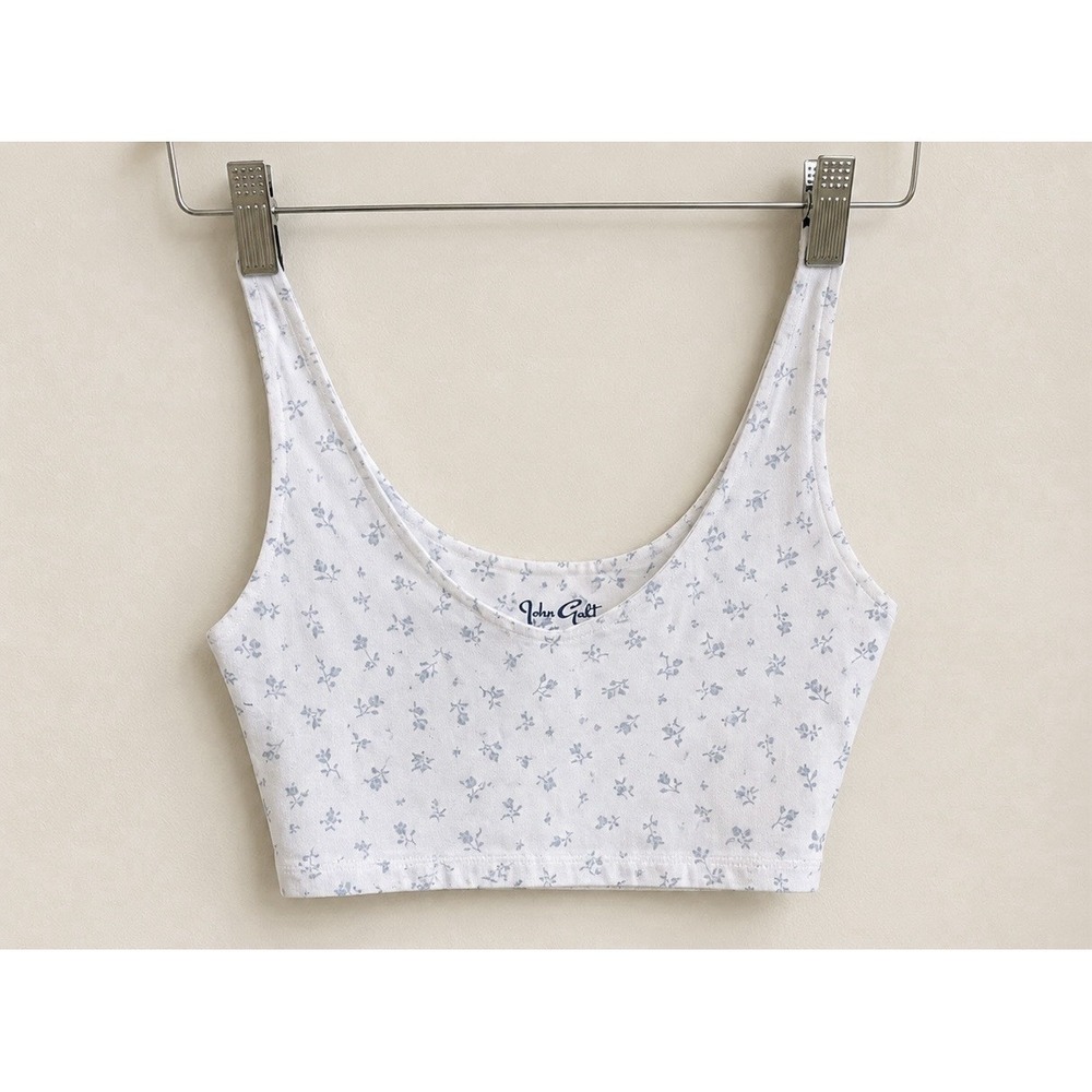 John Galt Floral Crop Tank Top Small White Blue Ditsy Print Brandy Melville